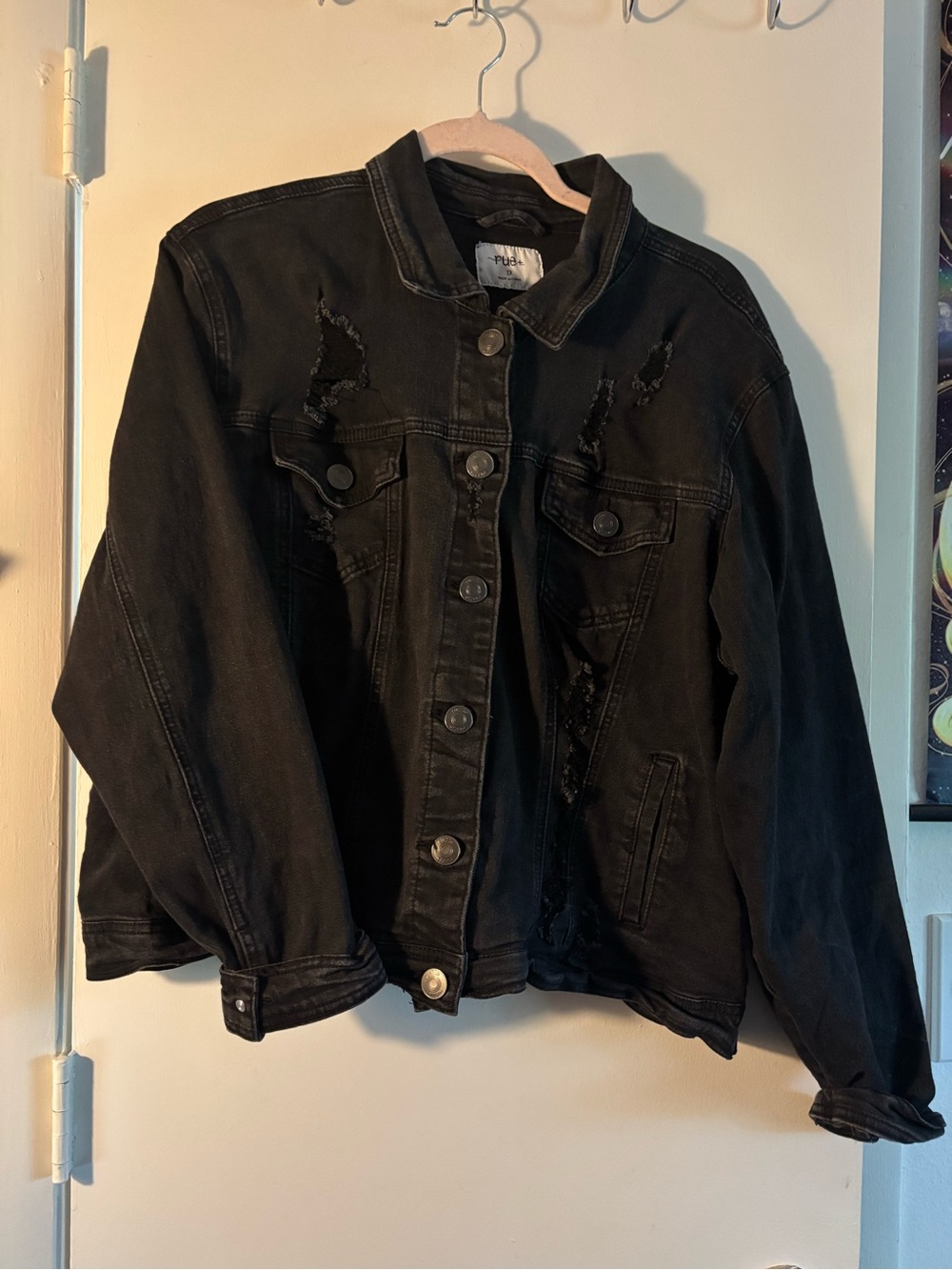 Rue21 Black Distressed Denim Jean Jacket for Women